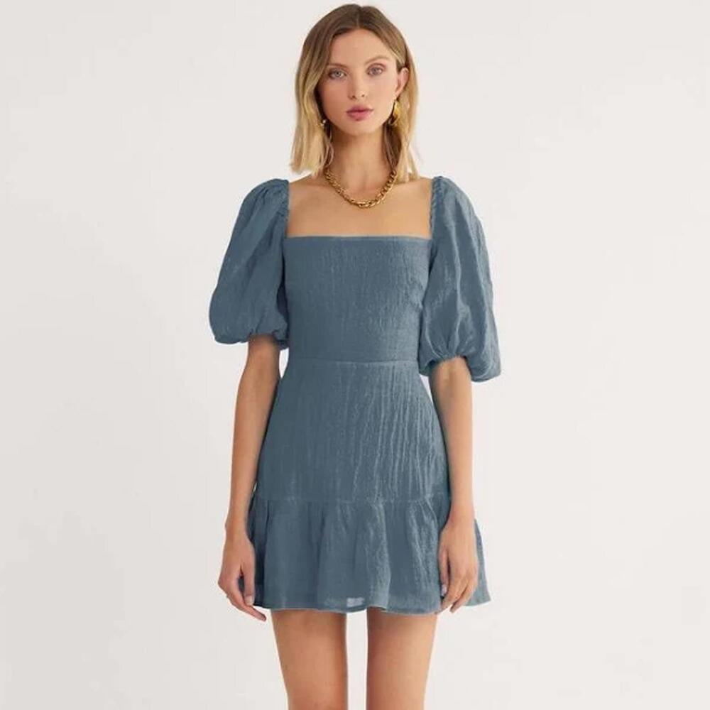 NEW! Rumer Mia Mini 100% Linen Dress in Lovely Blue XS